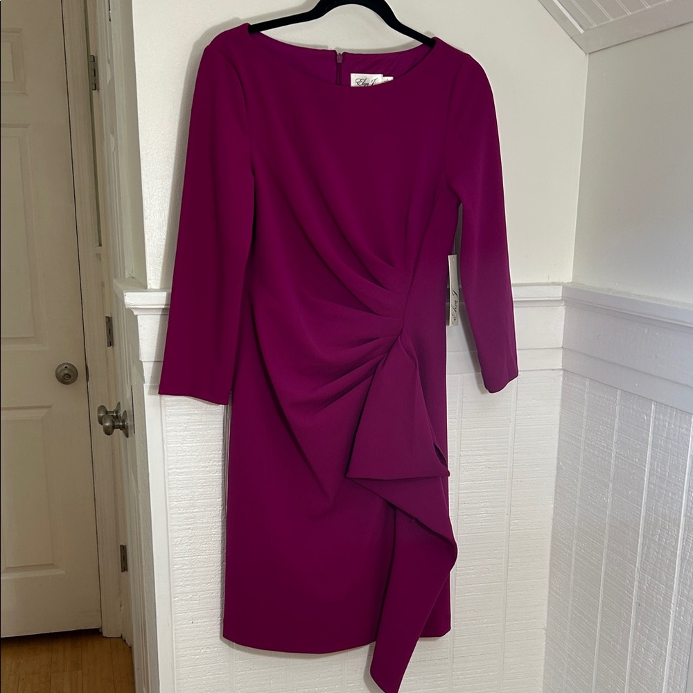Eliza J NWT Asymmetric Ruffle Dress with 3/4 Sleeves size 8